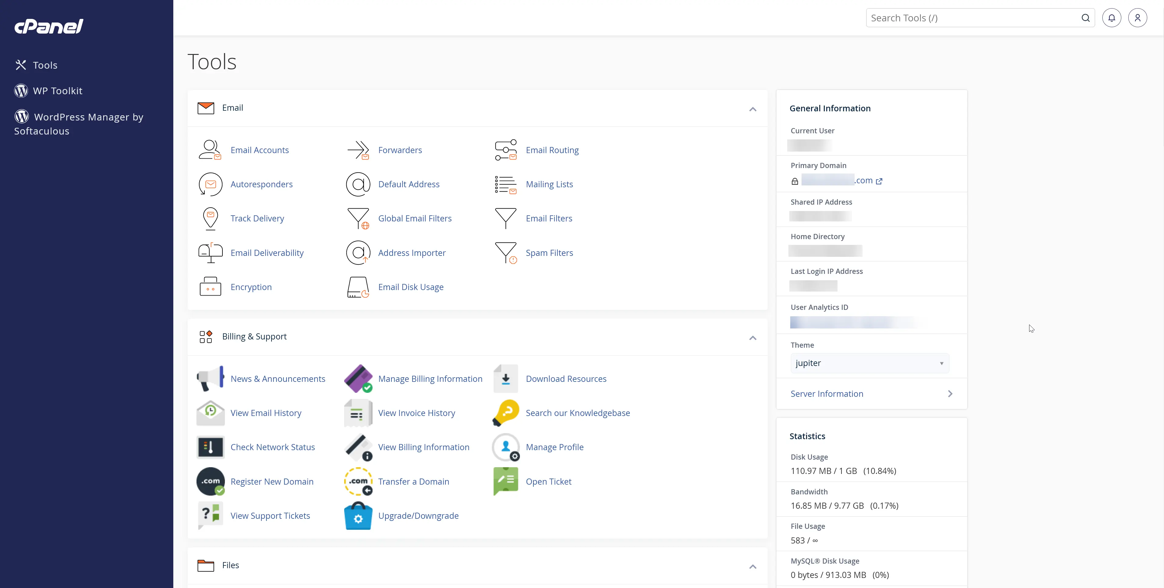 cPanel Homepage Light Theme
